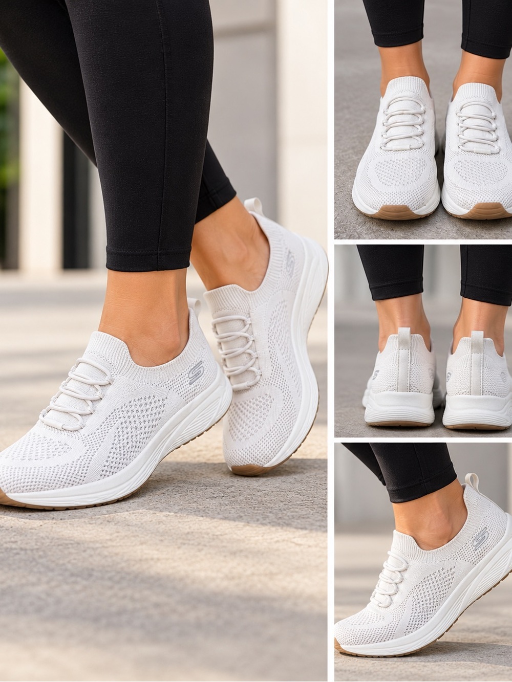 Skechers Women’s Size 9 White Knit Slip-On Sneakers Athletic Walking Shoes